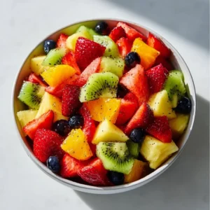 A colorful bowl of the very best fruit salad with various fruits