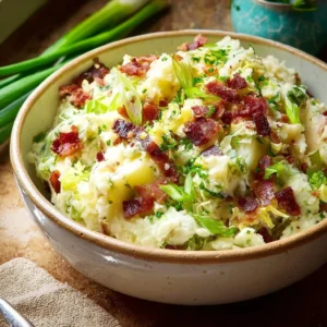 Delicious Traditional Irish Colcannon Potatoes served with greens