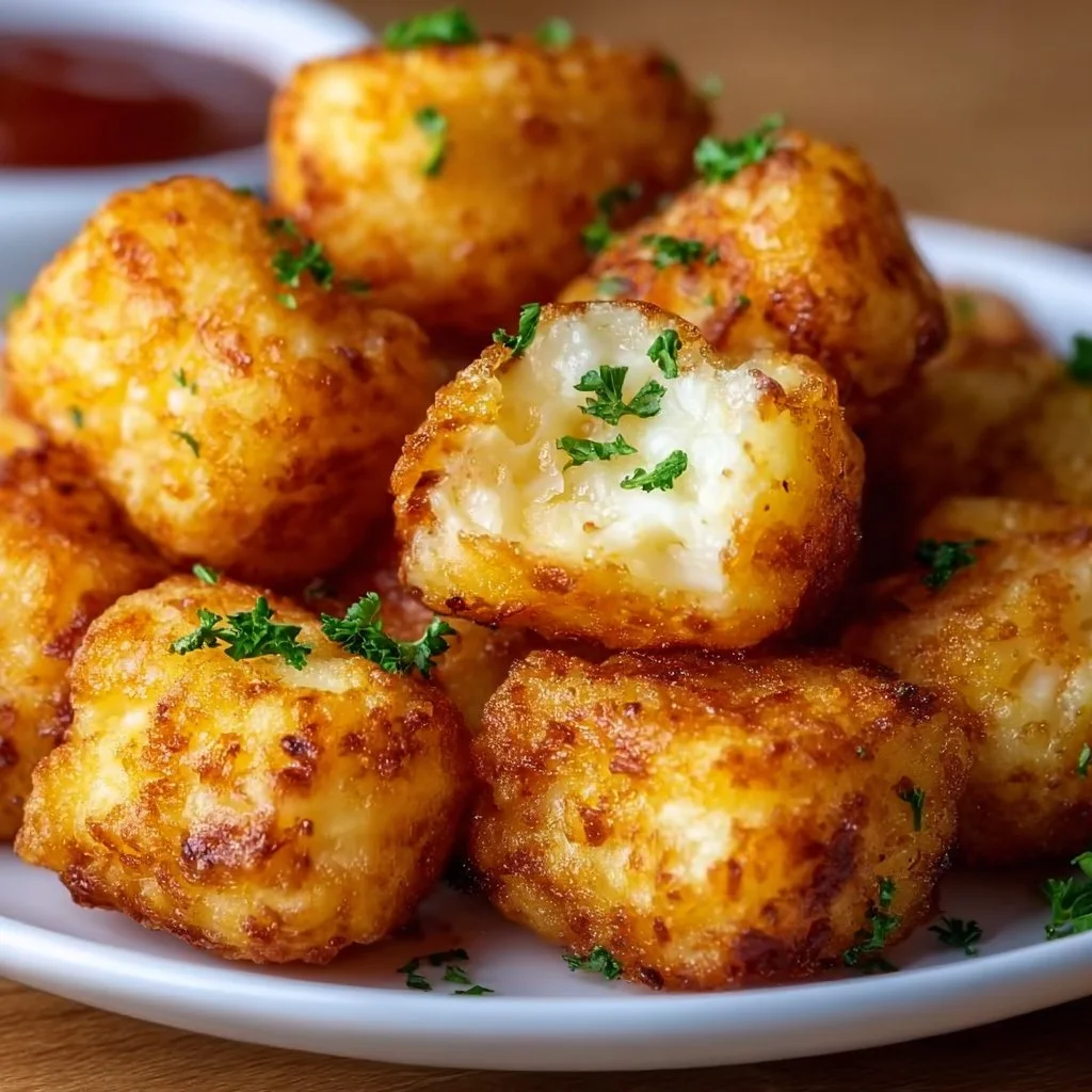 Crispy two-ingredient cottage cheese tots served on a plate