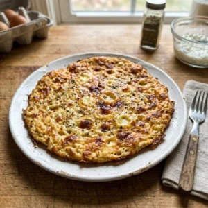 Easy 2 ingredient cottage cheese flatbread on a wooden surface