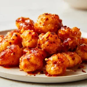 Crispy Air Fryer Honey Sriracha Cauliflower Bites on a plate