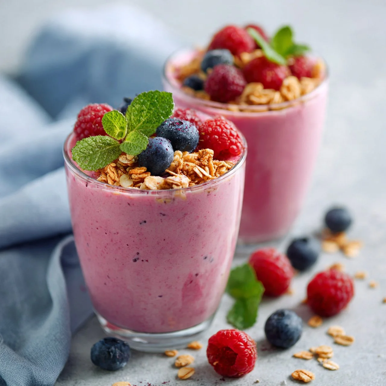 Berry Blast Smoothie with fresh berries and yogurt in a glass