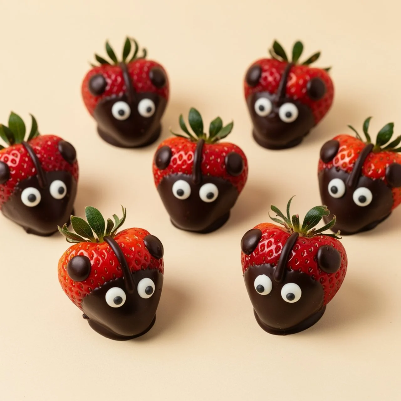 Heart Shaped Chocolate Covered Strawberry Ladybugs