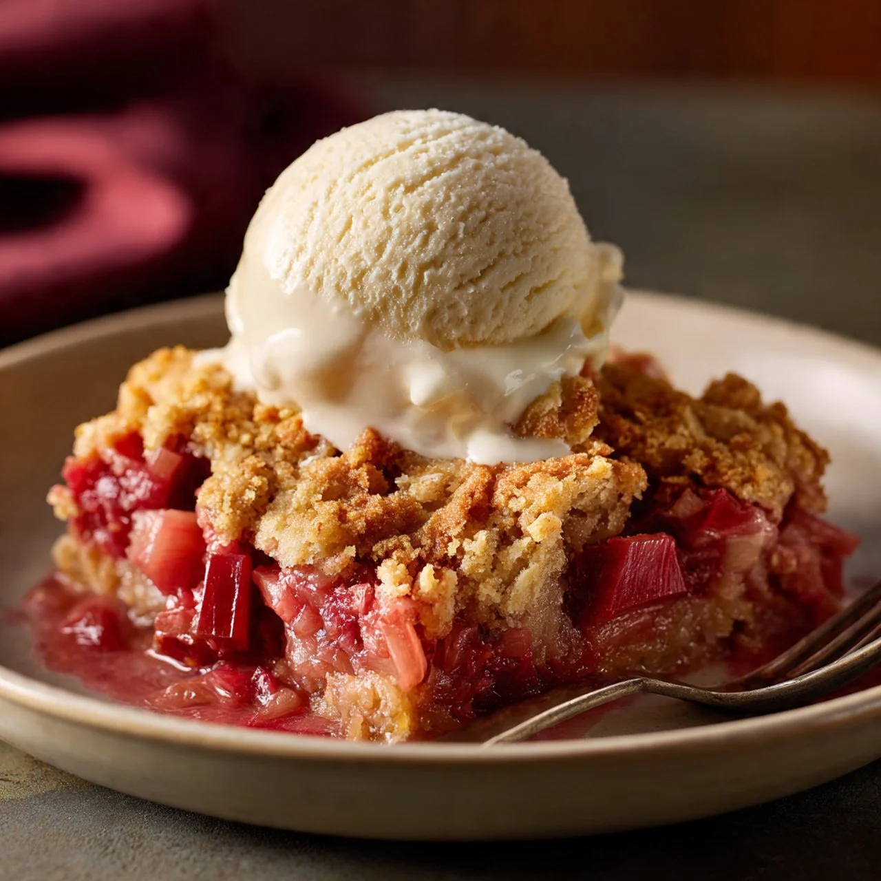 Easy Rhubarb Dump Cake Recipe with Creamy Vanilla Ice Cream