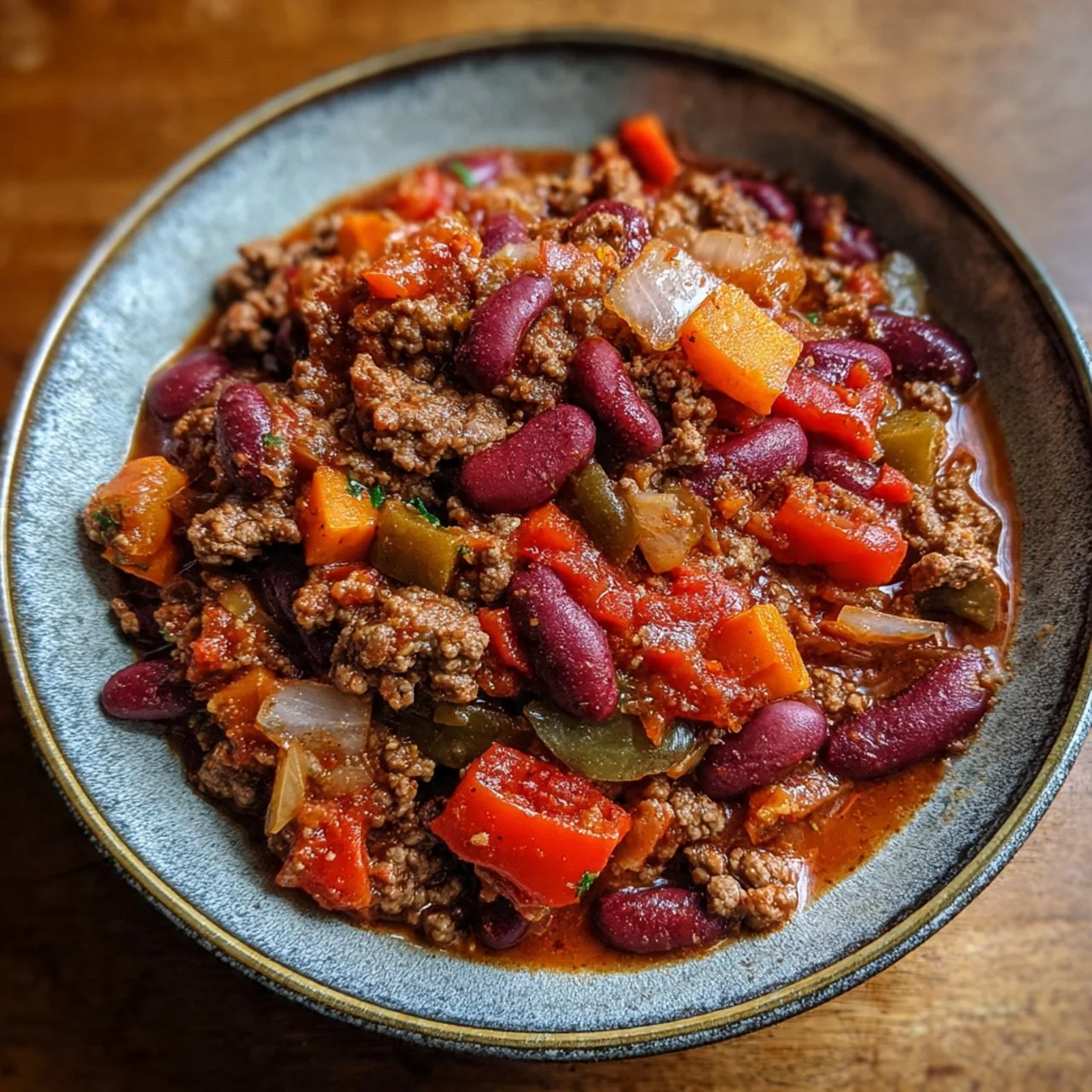 A bowl of the best beef chili garnished with cilantro and served with cornbread.