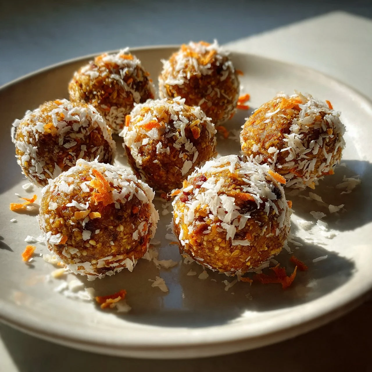 Healthy Carrot Cake Energy Balls made with oats, carrots, and spices