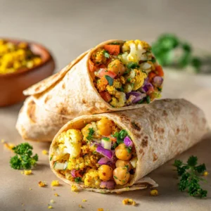 Chili lime chickpea cauliflower wrap recipe with fresh ingredients