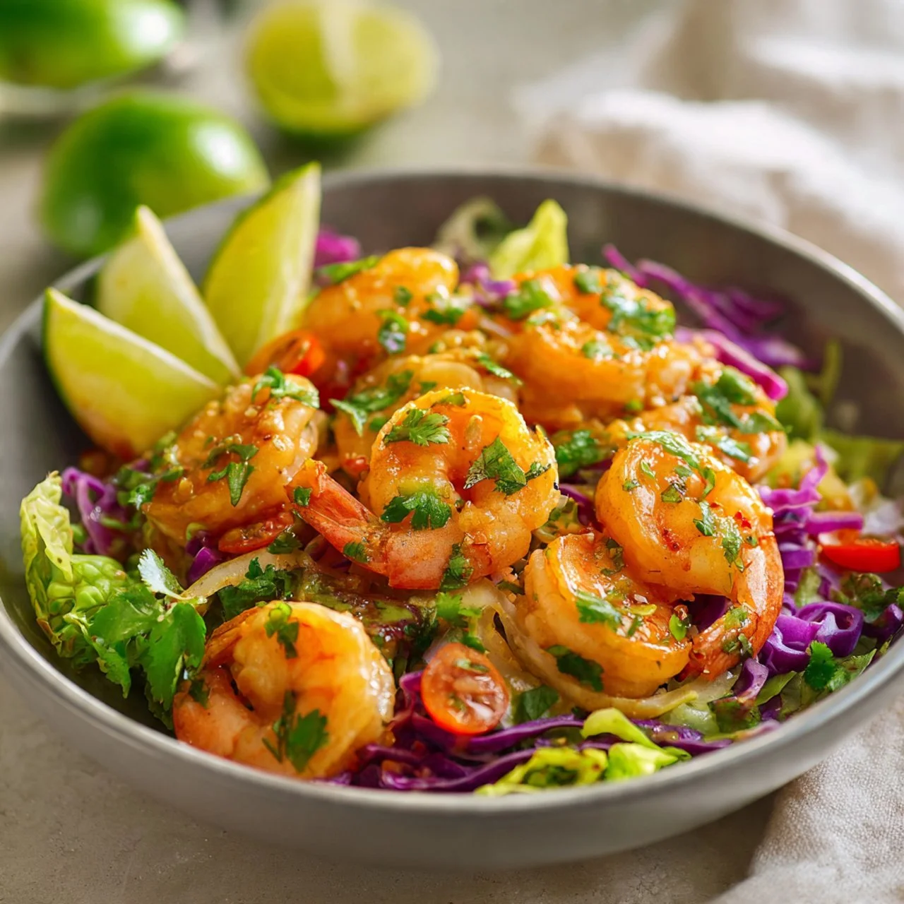 Cilantro Lime Shrimp Bowl with fresh ingredients for Whole30 and Keto