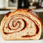 Loaf of Cinnamon Brown Sugar Sourdough Bread with a caramelized top