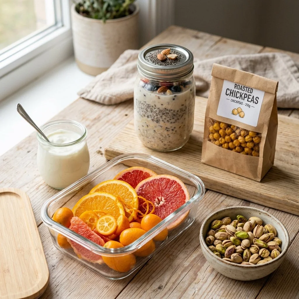 Citrus and Pistachio snack tray with a creamy yogurt dip for dipping