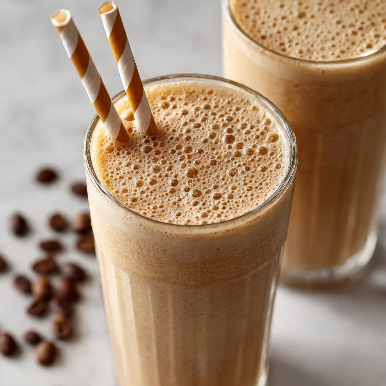 Delicious coffee smoothie made with coffee, banana, and almond milk