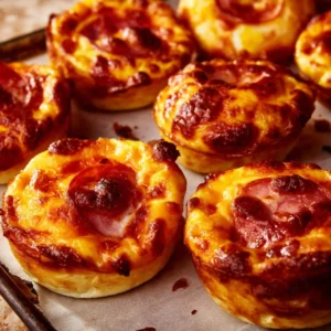 Cottage cheese pizza buns topped with fresh ingredients ready to serve.