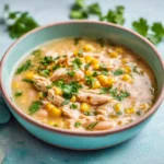 Creamy slow-cooker white chicken chili in a bowl for a cozy dinner