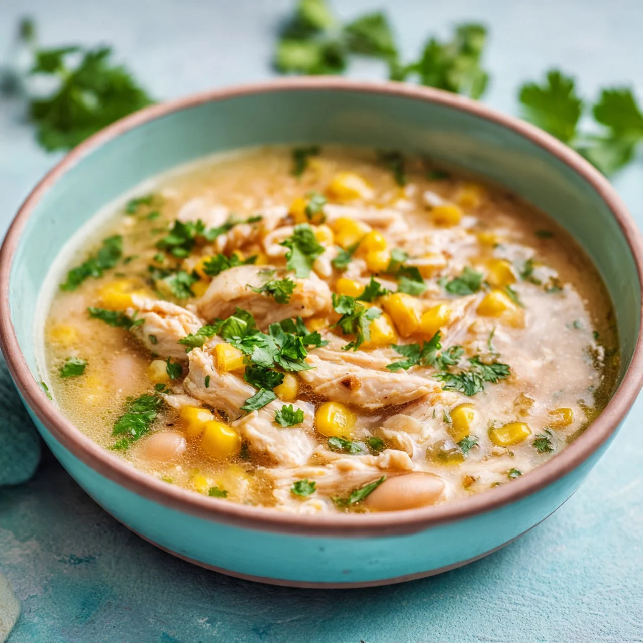 Creamy slow-cooker white chicken chili in a bowl for a cozy dinner