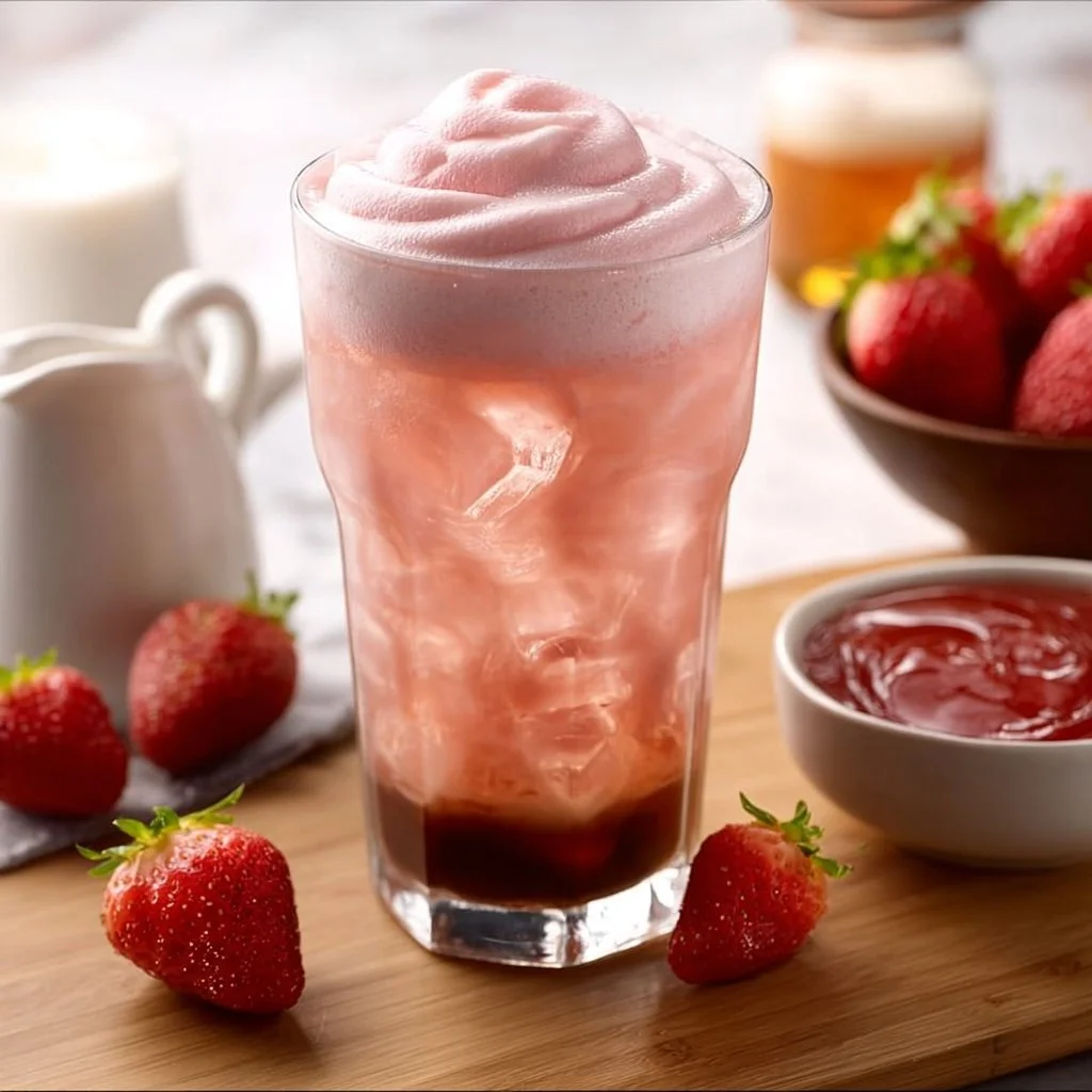 Creamy strawberry cold foam topping for drinks
