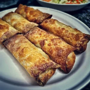 Crispy oven baked egg rolls on a serving platter