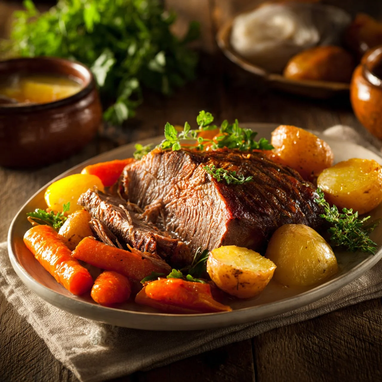 Tender and flavorful Crock Pot Roast served with vegetables