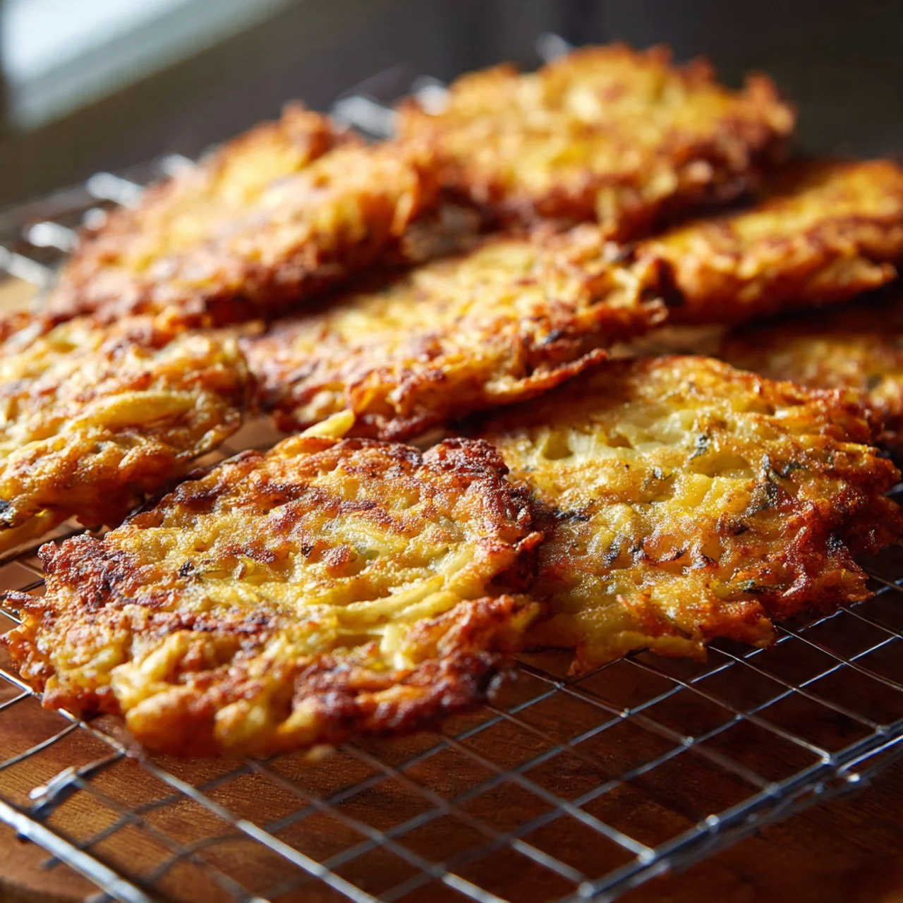 Plate of crispy fried cabbage fritters garnished with herbs