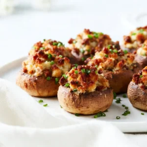 Easy 5-ingredient keto stuffed mushrooms on a plate