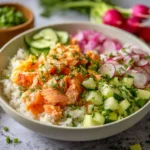 Delicious easy salmon rice bowl with fresh ingredients and vibrant colors