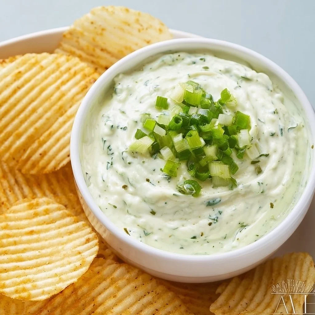 Delicious homemade Green Onion Dip served with crackers and veggies.