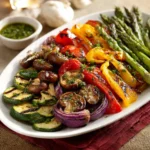 Colorful grilled vegetables seasoned with zesty balsamic marinade