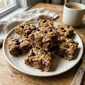Healthy chocolate chip oatmeal bars with oats and chocolate chips