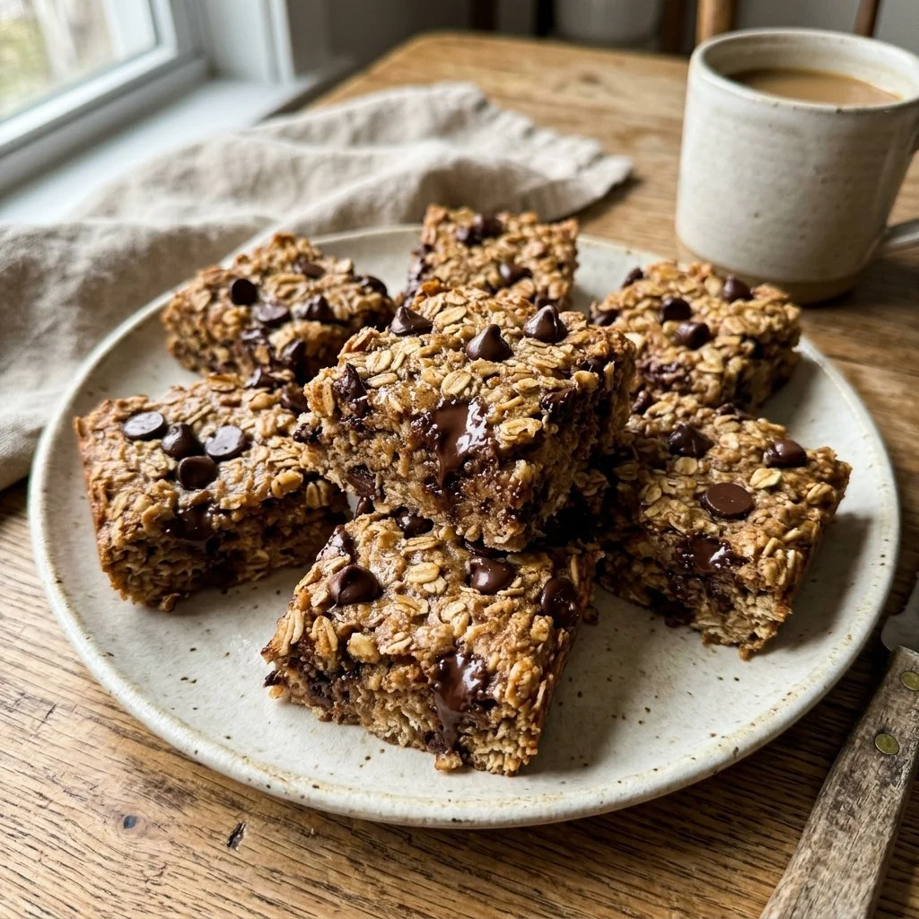 Healthy chocolate chip oatmeal bars with oats and chocolate chips