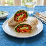 Hummus and veggie roll ups on a platter, ready to enjoy.