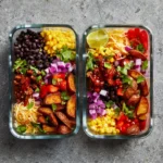 Loaded Potato Taco Bowl with toppings for meal prep