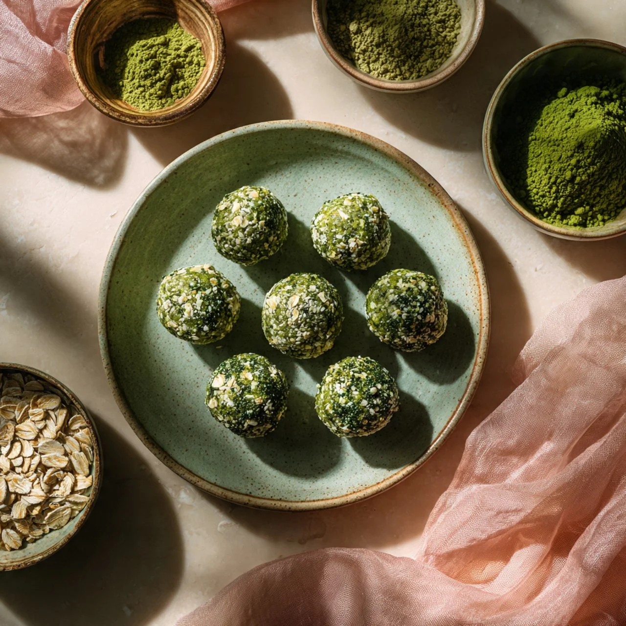 Healthy matcha green tea energy balls for a nutritious snack.