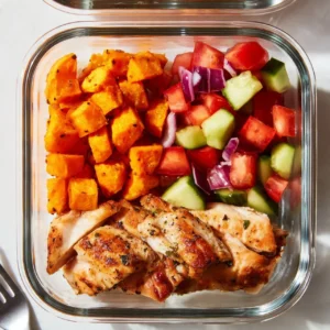 Delicious roasted chicken with sweet potatoes meal prep for a healthy diet