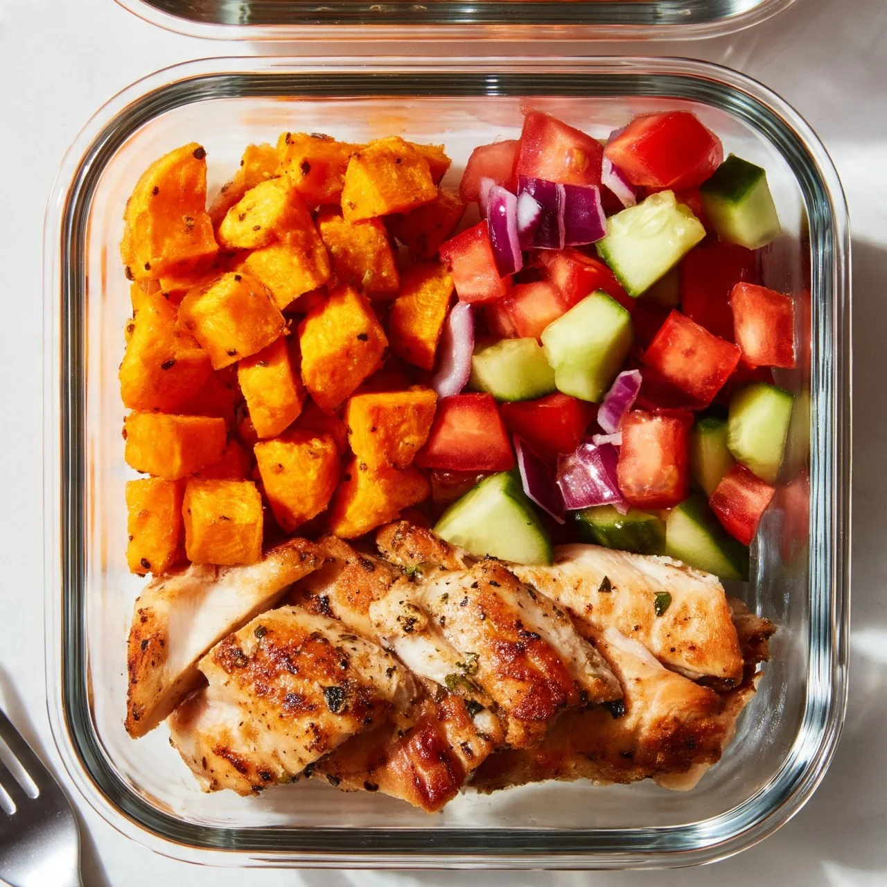 Delicious roasted chicken with sweet potatoes meal prep for a healthy diet