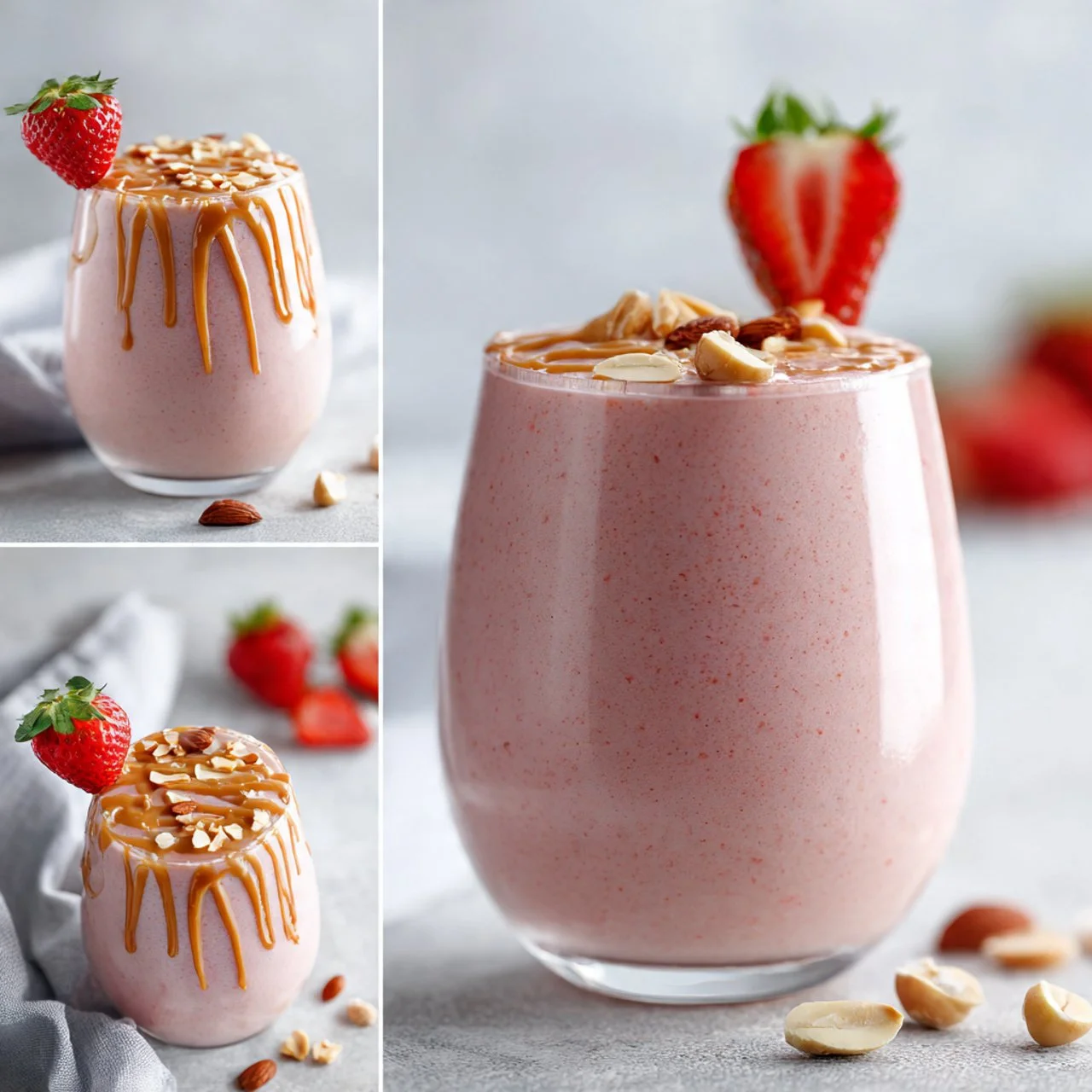 Delicious Peanut Butter and Jelly Smoothie in a glass with fresh ingredients