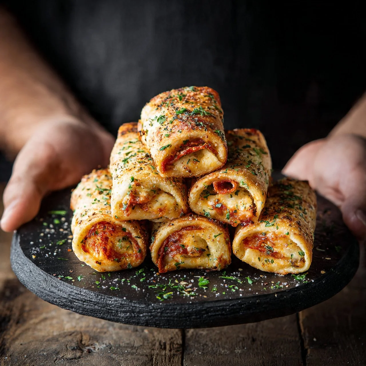 Delicious homemade pepperoni pizza rolls served on a plate