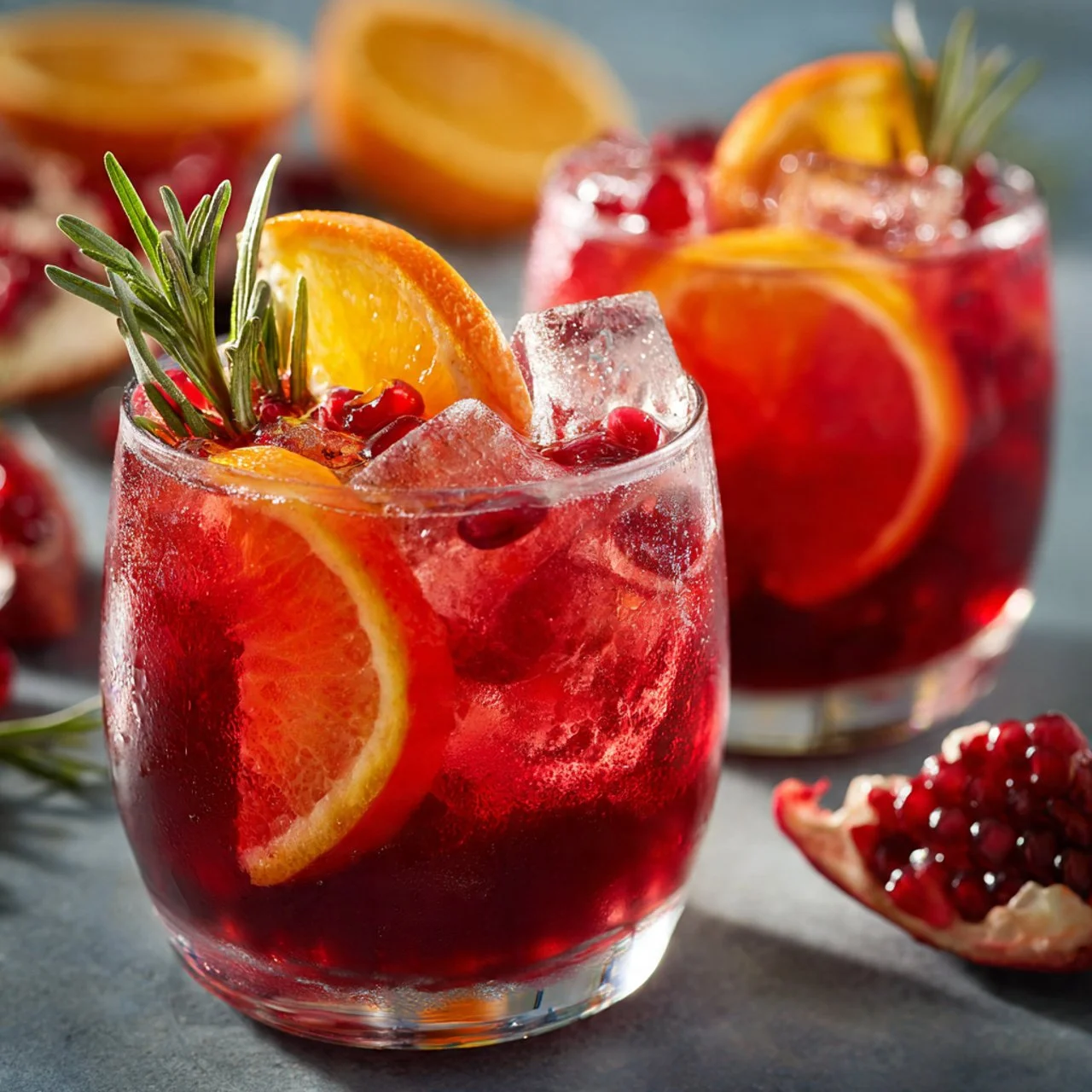 Refreshing Pomegranate Aperol Spritz cocktail garnished with pomegranate seeds