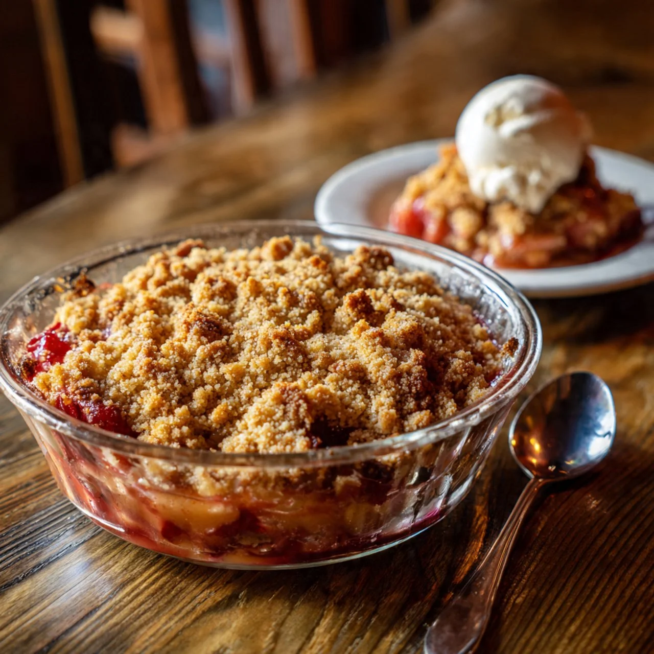 Delicious rhubarb crunch dessert served in a bowl