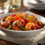 Shrimp with melted cheese on a plate, a delicious seafood dish for shrimp lovers.