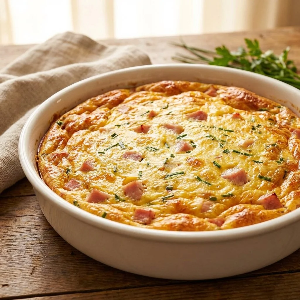 Crustless ham quiche made with leftover ham and fresh ingredients