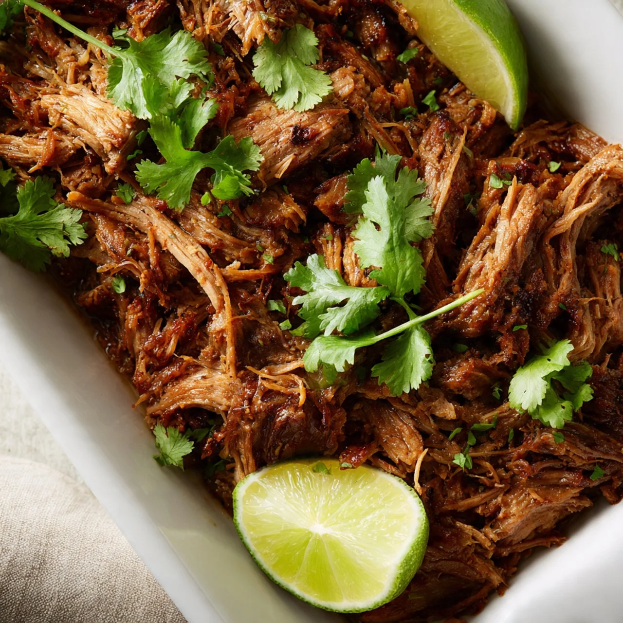 Delicious slow cooker carnitas ready to serve with toppings