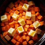 Bowl of slow cooker maple glazed carrots with brown sugar glaze