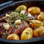 Slow Cooker Steak and Potatoes meal served on a plate