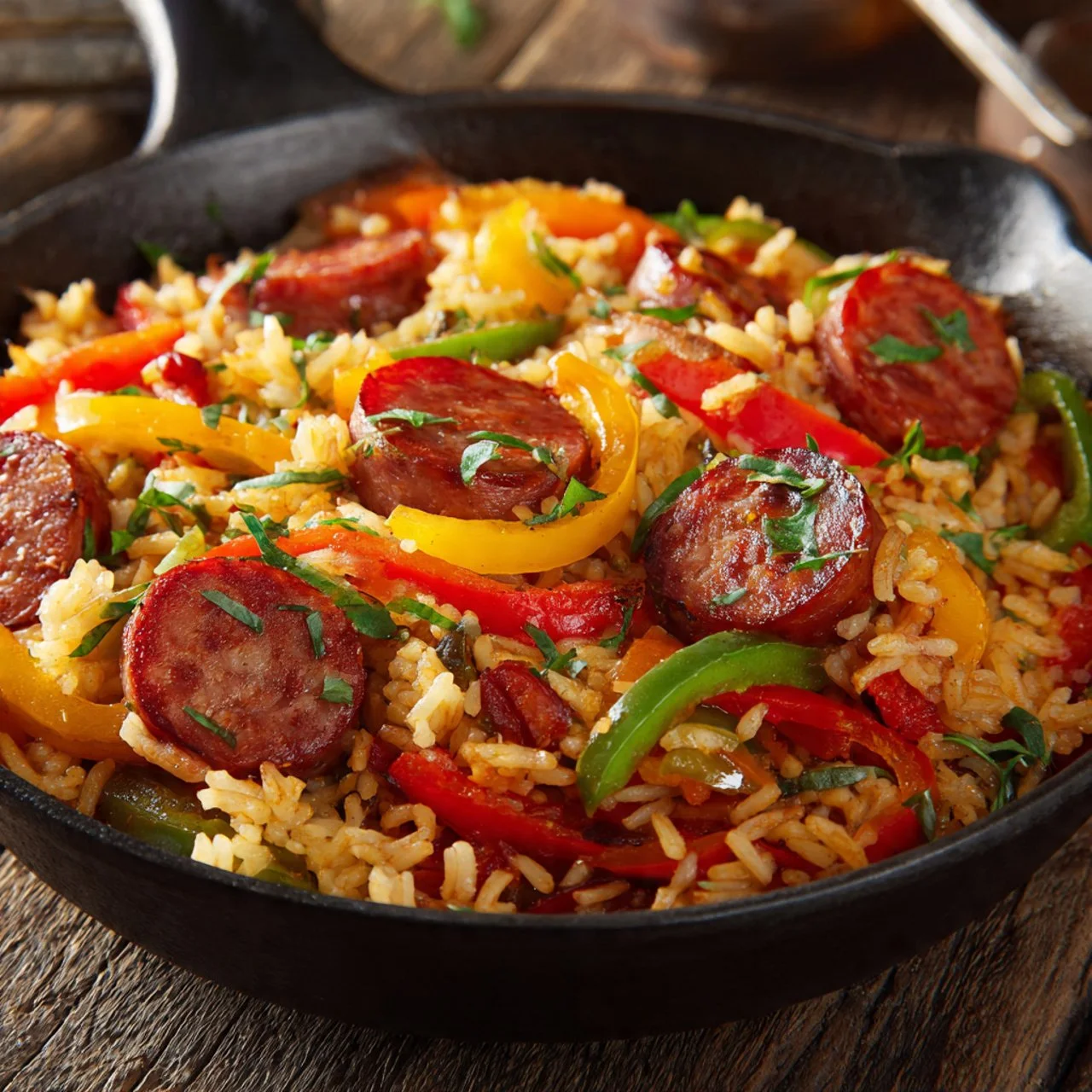 smoky-kielbasa-and-rice-skillet