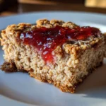 Delicious sourdough breakfast bars topped with fruity jam