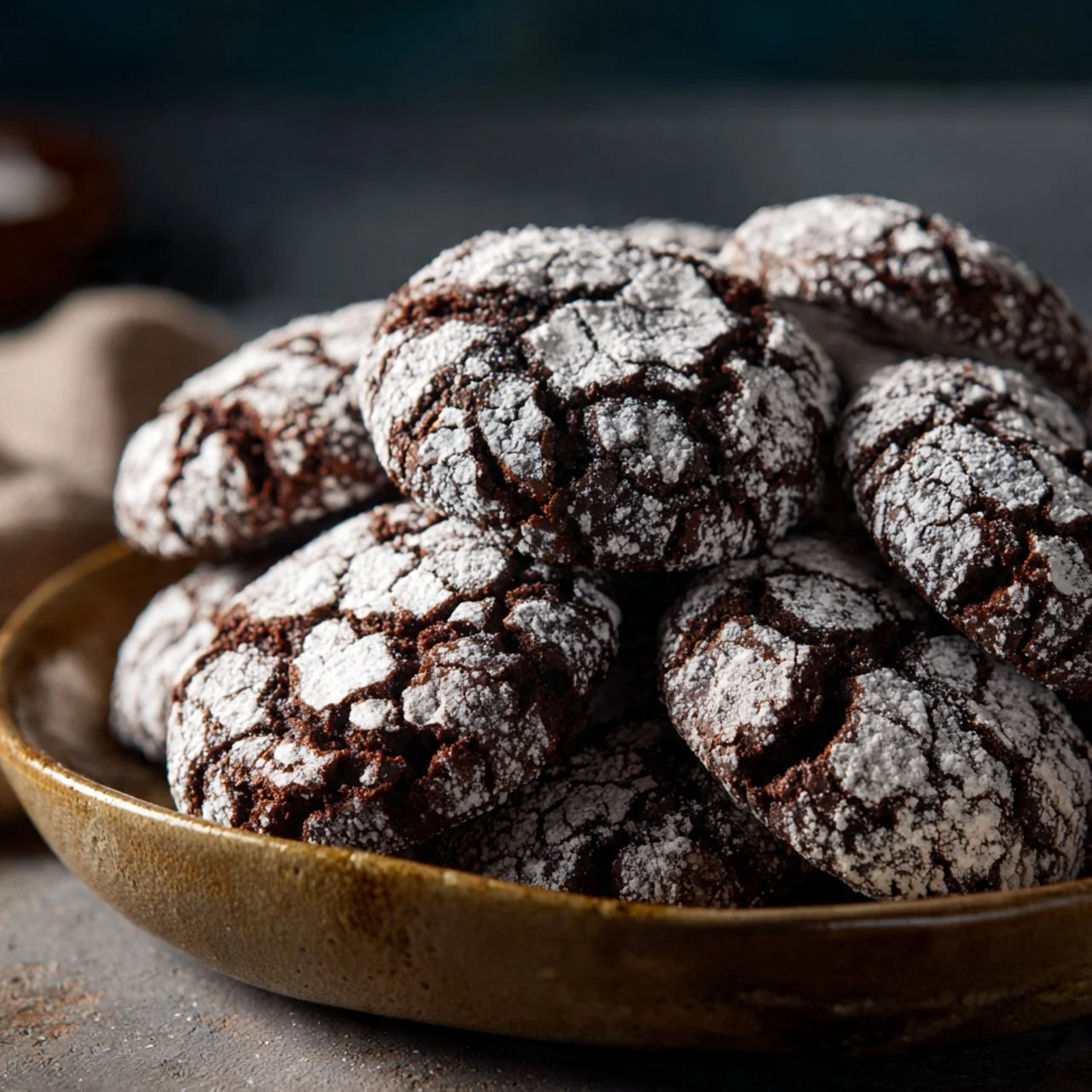 Delicious sourdough chocolate crinkle cookies on a baking tray