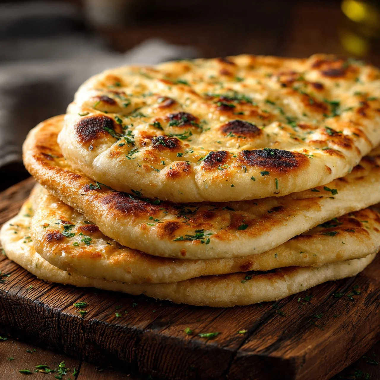Fluffy and chewy sourdough naan made from sourdough discard