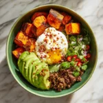 Spicy cottage cheese taco bowls topped with fresh ingredients
