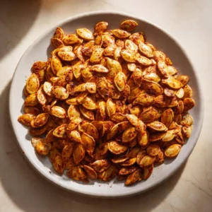 Bowl of spicy roasted pumpkin seeds, smoky and crunchy snack