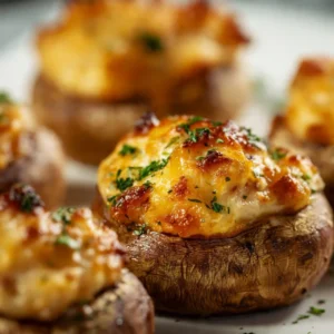 Delicious stuffed mushrooms with cream cheese and herbs, ready to serve.