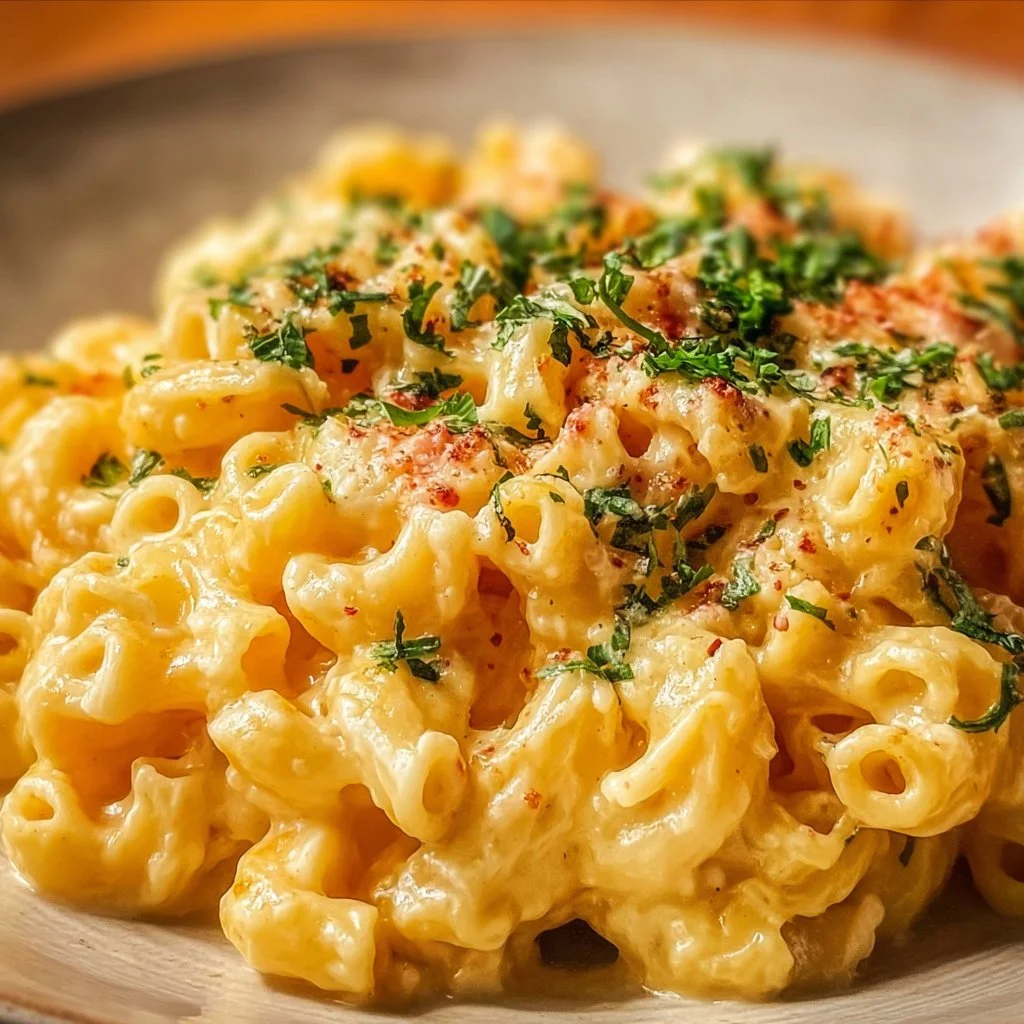 Delicious creamy ditalini pasta dish served with fresh herbs and cheese.